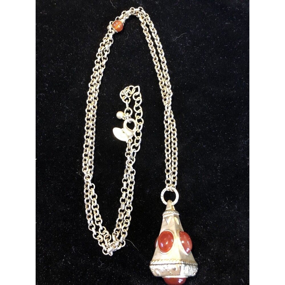 Chicos Very Rare Gold Tone Matte Carnelian Pendant Statement Necklace 38”